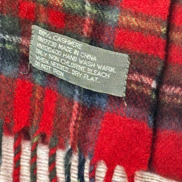 Red 100% Cashmere Luxury Fringe Green Blue Plaid Winter Fall Cozy Warm Scarf - Picture 5 of 7